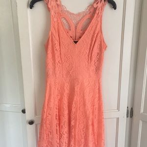 salmon colored lace dress